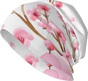 [ZaKhs] Plum Blossom Print Beanie Hat Winter Warm Knit Hat Soft Skull Cap for Women Men Black, Black, One Size