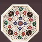 Marble Side Table handcrafted floral art inlay semi precious stones work