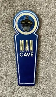 Wall Mounted Bottle Cap Opener - Barrel No. 72 "Man Cave" Blue And Yellow