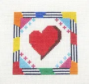 Danae Square Colorful Heart Ornament Handpainted Needlepoint Canvas