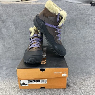 ✅Merrell Fluorecein Winter Boots Women's 10M Brown Waterproof Faux Fur Insulated