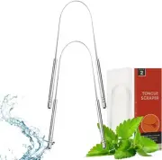 2 Pack Tongue Scrapers, Cure Bad Breath Stainless Steel Tongue Cleaner Metal