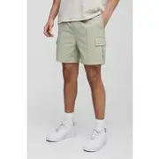 Mens Sage Elasticated Waist Technical Stretch Slim Pintuck Cargo Shorts