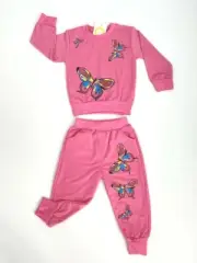 girls tracksuit pink butterfly top & pants set size 12-18 months -1 left