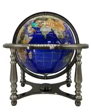 14" Blue Pearl Swirl Ocean 4- leg Silver table stand Gem Gemstone World globe