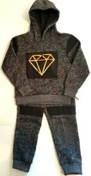 Retro Stitch Little Boys pull over Jogger set 4T Black Grey Gold