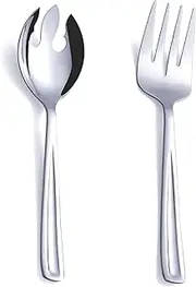 [GoGeiLi] Salad Server Set, 9.5-inch Stainless Steel Salad Serving Utensil, 2-Piece Large Salad Spoon and Fork Serving Set, Dishwasher Safe