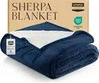 Sherpa Bed Blanket Twin Size Navy 480GSM Plush Blanket Fleece Reversible Blanket