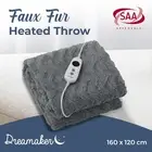 Dreamaker 500GSM Faux Fur Electric Heated Throw Rug Blanket Silver 160X120Cm