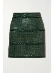 [FANNIE SCHIAVONI] FANNIE SCHIAVONI - Rosa Crystal-embellished Satin Mini Skirt - Green - x small x small Green