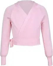 [Jugaoge] Kids Girls Long Sleeve Warp Tops Solid Color Front Tie Wrap Shawl Ballet Dance Warm Tops Blouse
