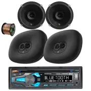 Dual 1DIN Bluetooth Receiver 2x 6.5" 150W, 6x9" 180W Car Speakers + Speaker Wire