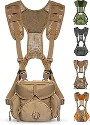 Binocular Harness Chest Pack - Our Bino harness case is great for hunting, hiking, and shooting - Binoc straps secure your binoculars - holds rangefinders, bullets, gear - Coyote