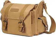 DSLR Camera Shoulder Bags Fashion Large Capacity Canva Sling Bag Fit for Nikon Fit for Sony Fit for Lens Cable Tripod Outdoor Travel(Khaki)