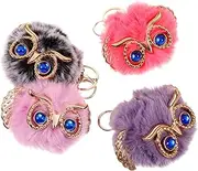 [TOGEVAL] 4pcs Faux Fur Ball Owl Keychain Set Cute Key Ring for Women Boys and Girls Adults Car Key Ring Purse Accessory