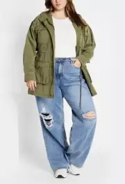 CITY CHIC Kenia Parka Jacket in Khaki Plus Size Medium/18 NWT [RRP $189.95]