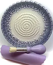 [BonCera] All-in-one 4pcs Prime Ceramic Garlic Grater Set - HandMade, Purple Emboss Design Grater Plate w/Garlic Peeler, Gathering Brush, Display Stand, It's also grating Turmeric, Ginger, and more,