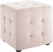 Modway Contour Tufted Button Cube Performance Velvet Ottoman, Pink