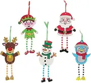 Baker Ross FX387 Christmas Figures, Wooden Craft Set with Beads for Children, Pack of 5, Dangle Legs Set for Children, Decorating, Ideal for Children's Birthday Parties Crafts