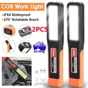 2x USB Rechargeable COB LED Work Light Inspection Hand Torch Flashlight Magnetic