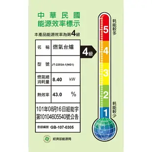 喜特麗 JTL JT-2203A-1 雙口玻璃檯面爐 含基本安裝 檯面爐 天然 液化