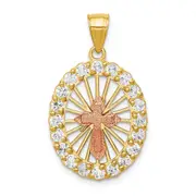 10K Two-tone Gold CZ Cross Pendant