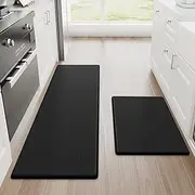LOVJOYSE Kitchen Mats, 2PCS Kitchen Rugs, Cushioned Anti Fatigue Kitchen Mats for Floor, Non-Slip Standing Desk Mat, Waterproof Kitchen Rug Set for Kitchen, Floor, Office,17.3"×30"+17.3"×47",Black