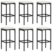 vidaXL Bar Stools with Cushions 6 pcs Black Poly Rattan
