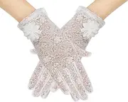 [DAJISI] Lace Gloves, Fingerless Gloves for Women Touch Screen Tea Party Gloves Short Floral Bridal Gloves Lace Women Short Lace Gloves for Women Dressy Stage Performance Opera, white, One Size