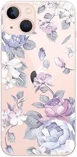 LightNice for iPhone SE 2020 2022 / iPhone 8/7 Case, Transparent TPU Soft Bumper Creative Cartoon Pattern Cover Shockproof Protective Clear Phone Cases - White Purple Flower
