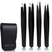 Stainless Steel Eyebrow Tweezers Set, 4 Pieces, Slant and Pointed Precision T...