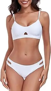 [RELLECIGA] Women's Low Waisted Bikini Set Scoop Neck Cutout Two Piece Swimsuit