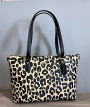 COACH CY347 Gallery Tote Bag With Leopard Print Signature Canvas & Leather