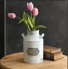 Old Town Metal 11”H Market Milk Can, White