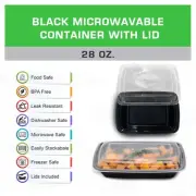 150 Pack - 28 Oz. Black Meal Prep Microwavable Food Containers with Lids