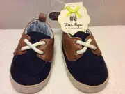 BABY FIRST STEPS SHOES New w/tags NAVY BLUE-BROWN With White Laces SIZE 3