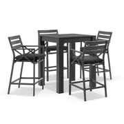 Santorini Outdoor Aluminium Square Bar Table with 4x Kansas Bar Stools - Outdoor Aluminium Dining Settings