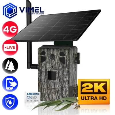 Solar Panel Trail Camera 4G ULTRA HD 2K Hunting 128GB Wildlife Outdoor SIM Card