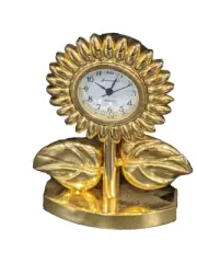 New Sunflower Shaped Mini Clock In Gold Metal Japan Movement
