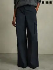 Reiss Navy Ava Petite Cotton-Tencel Wide-Leg Combat Trousers (AW3616) | $310