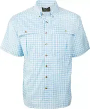 Drake Featherlite Plaid Wingshooter's Short Sleeve Shirt, Blue, Medium