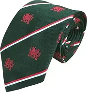[Great British Tie Club] Wales Welsh Dragon Striped Tie - Bottle Green