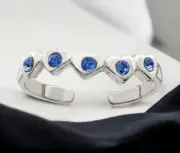 925 Sterling Silver Solid Blue CZ Cubic Zirconia Heart Toe Ring - toe ring for