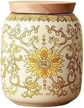 Kitchen Container Ceramic Tea Canister With Lid High-grade Household Sealed Storage Jar For Kitchen Counter, Pantry, Decorative Jar For Loose Tea(Yellow)