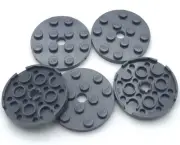 Lego 5 New Dark Bluish Gray Plates Round 4 x 4 with Hole Pieces