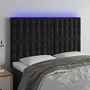 Bed Headboard LED, Beds Head Frame LED Headboard Black 144 cm Velvet