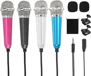 uxcell 4Pcs Mini Microphone, Mic Tiny Microphone with Sponge Cover, Holder and Drawstring Bag Portable for Karaoke Voice Video Recording Singing (Rose Red/Silver/Blue/Black)
