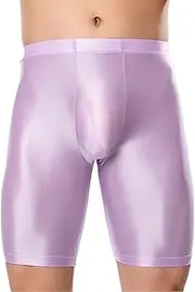 [KEOYA] Men's Shiny Sports Tights Shorts Oil Glossy Seamless Workout Compression Shorts See Through Trunks Underpants