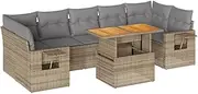 vidaXL 8 Piece Outdoor Patio Sofa Set with Cushions Beige Poly Rattan Modular Lounge Suite with Adjustable Tabletop and Storage