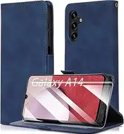 MOONESS Protective Case for Samsung Galaxy A14 4G / 5G Leather with Screen Protector for Samsung Galaxy A14 4G / 5G Blue